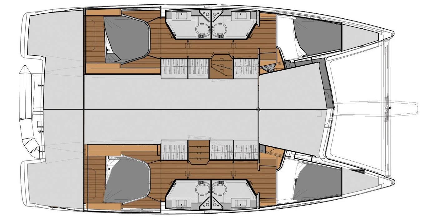 Layout interno Fountaine Pajot Lucia 40 con 4 cabine e 4 wc